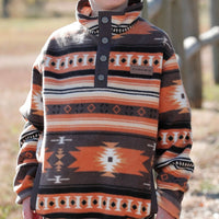 Cinch Boy's Quarter Button Fleece Orange/Bown Aztec Pullover