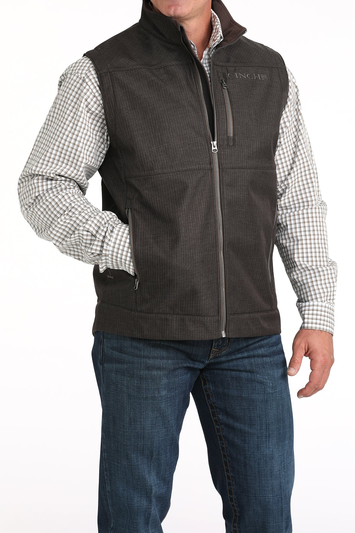 Cinch Men's Bonded Vest in Brown Herringbone