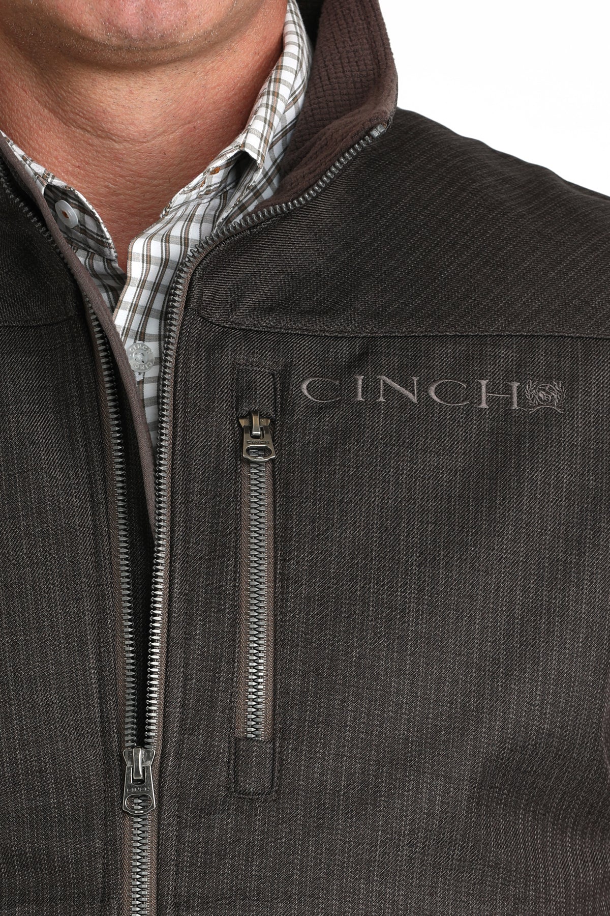 Cinch Men's Bonded Vest in Brown Herringbone
