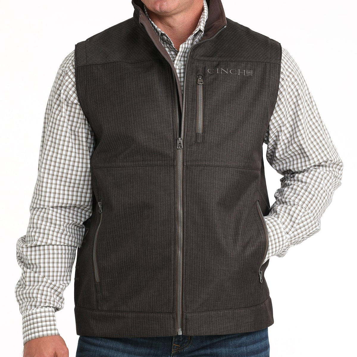 Cinch Men's Bonded Vest in Brown Herringbone