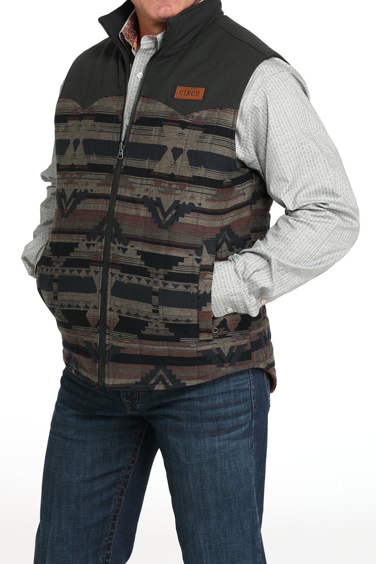 Cinch Men's Reversible Vest in Aztec and Brown