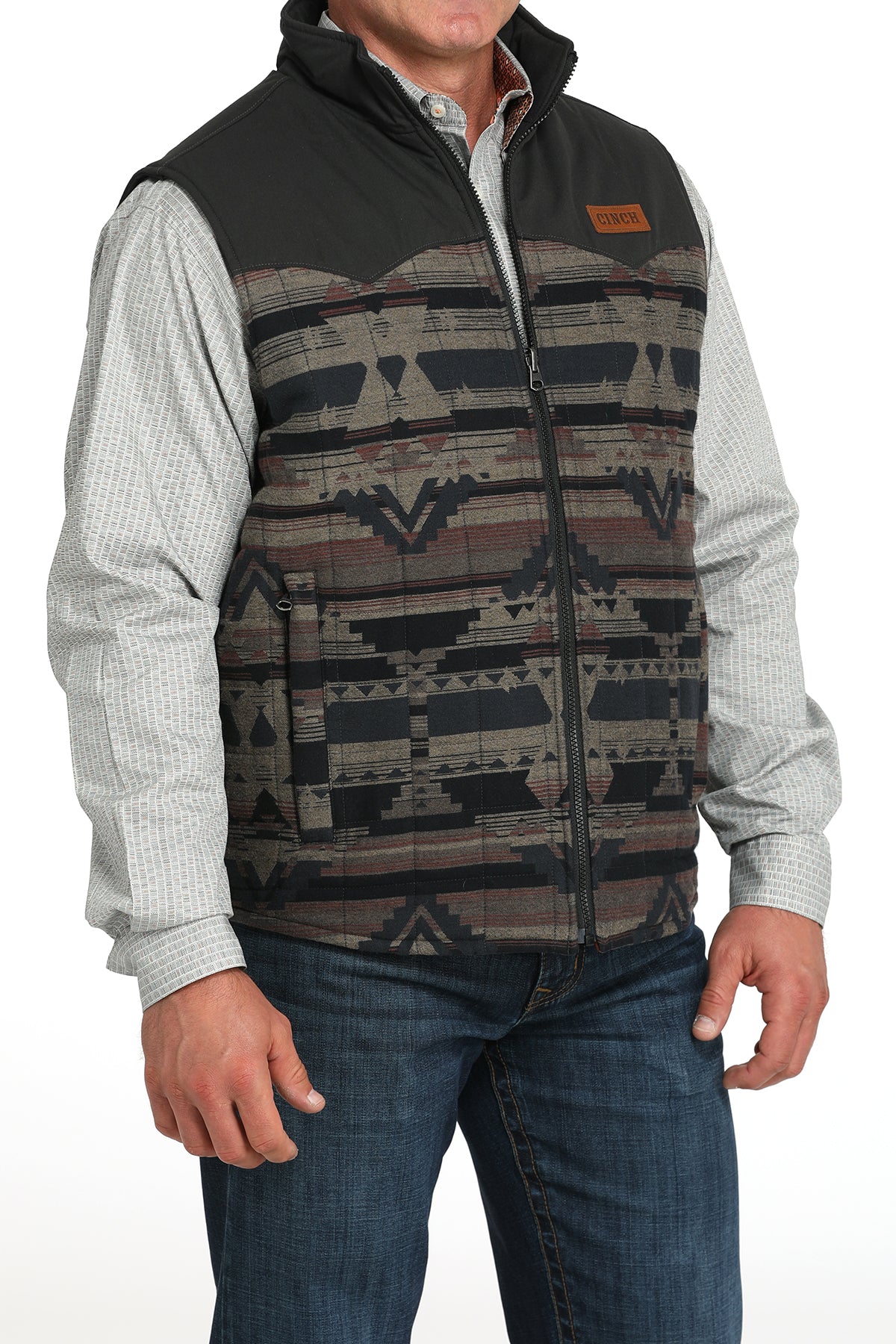 Cinch Men's Reversible Vest in Aztec and Brown