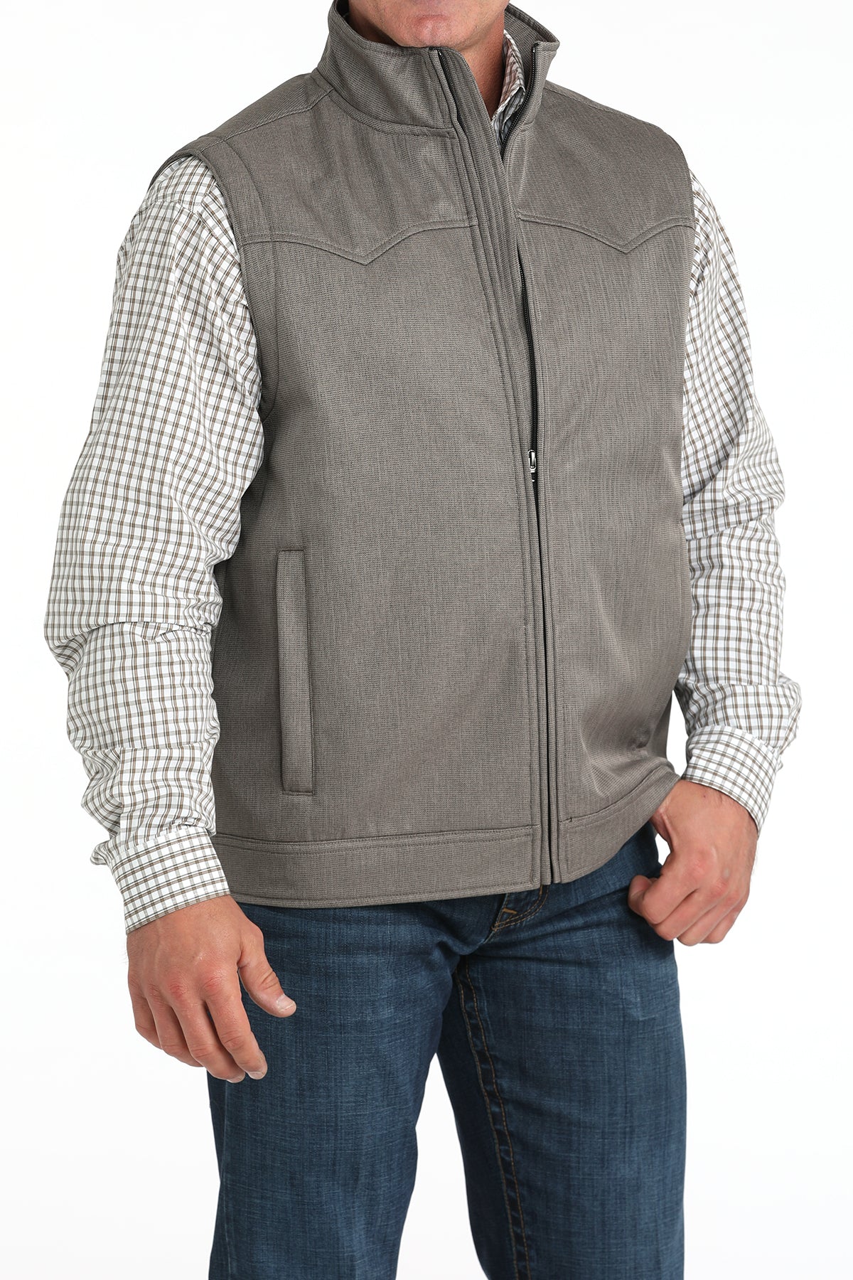 Cinch Men's Solid Concealed Carry Bonded Vest in Light Brown Herringbone