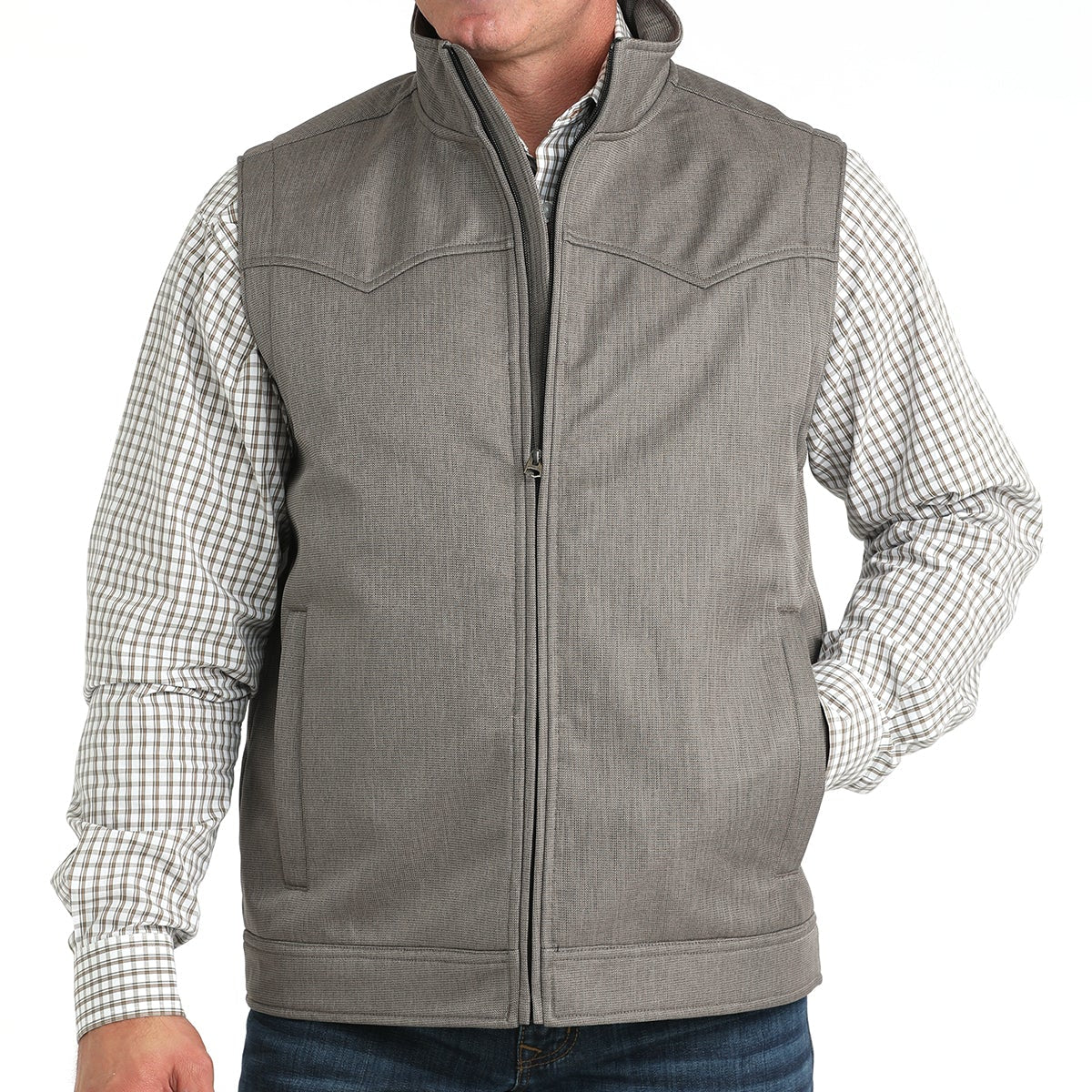 Cinch Men's Solid Concealed Carry Bonded Vest in Light Brown Herringbone