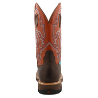 Twisted X Men's 12" Western Nano Toe Work Boot in Brown & Orange