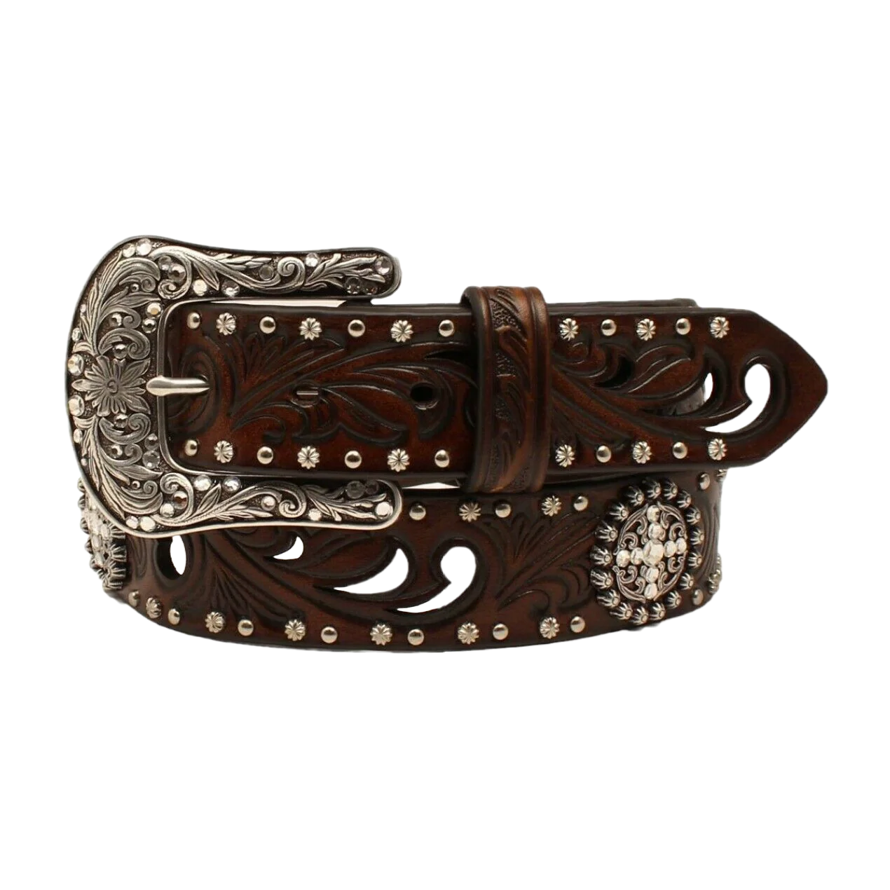 LEATHER ARROWHEAD BELT for Men, Women. Copper, Brass, Silver Conchos with Stone Studs. Premium outlet Quality. Southwestern Style. Size 33-38.