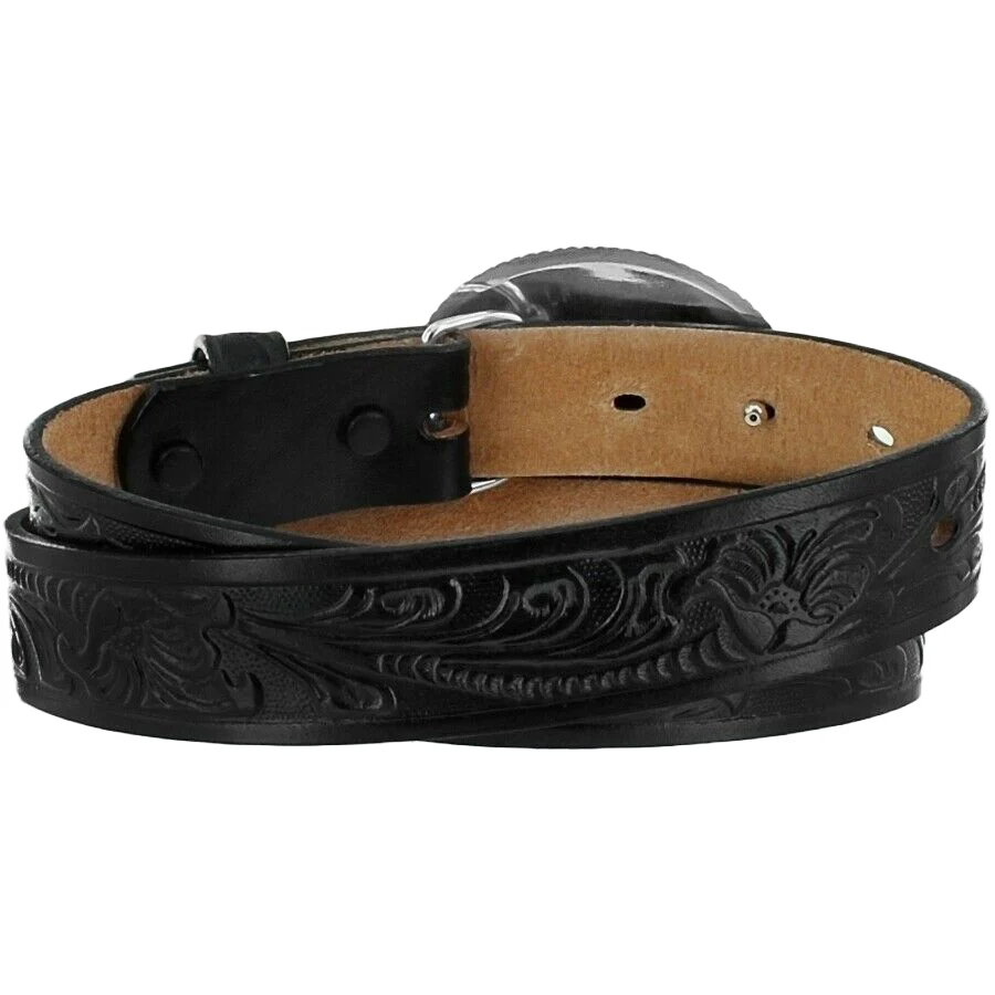 Justin Kid's Champion Black Tooled Belt