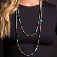 West & Co. 66" Silver Disc & Turquoise Beaded Necklace