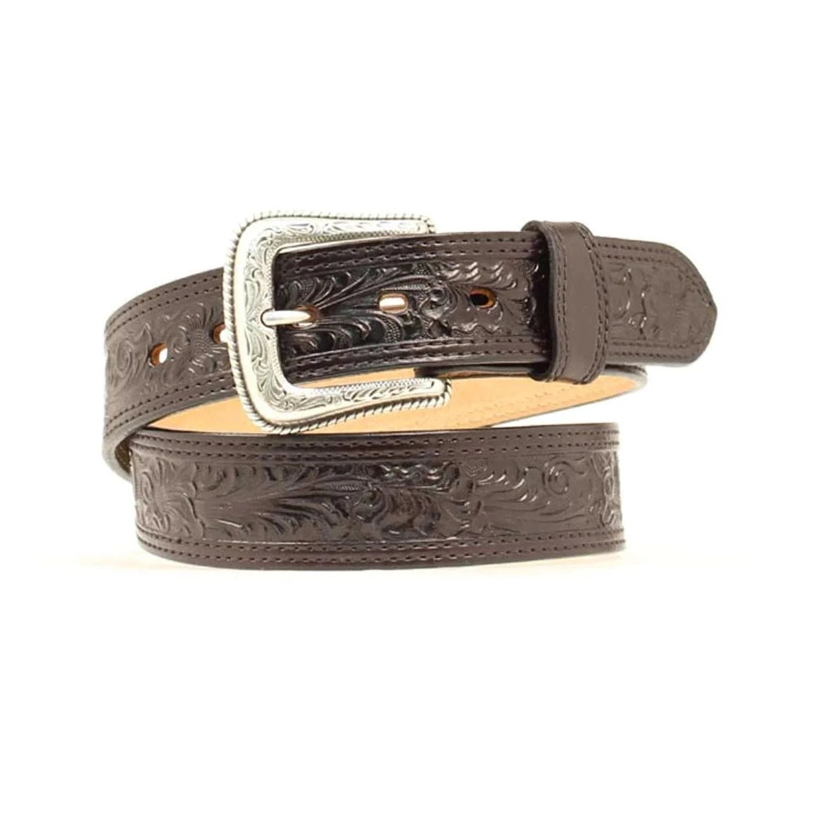 Nocona Men's Solid Black Floral Embossed Belt