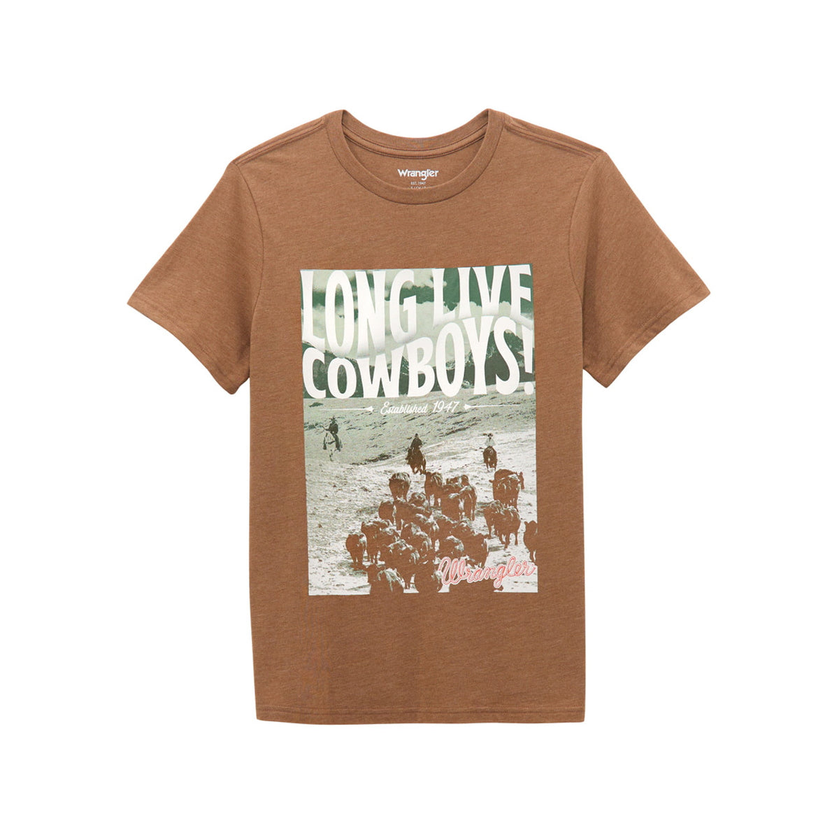 Wrangler Retro Women's S/S Long Live Cowboys Graphic Tee in Heather Brown