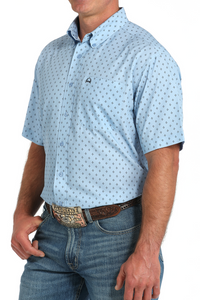 Cinch Men's S/S Arenaflex Geometric Print Western Button Down Shirt in Light Blue