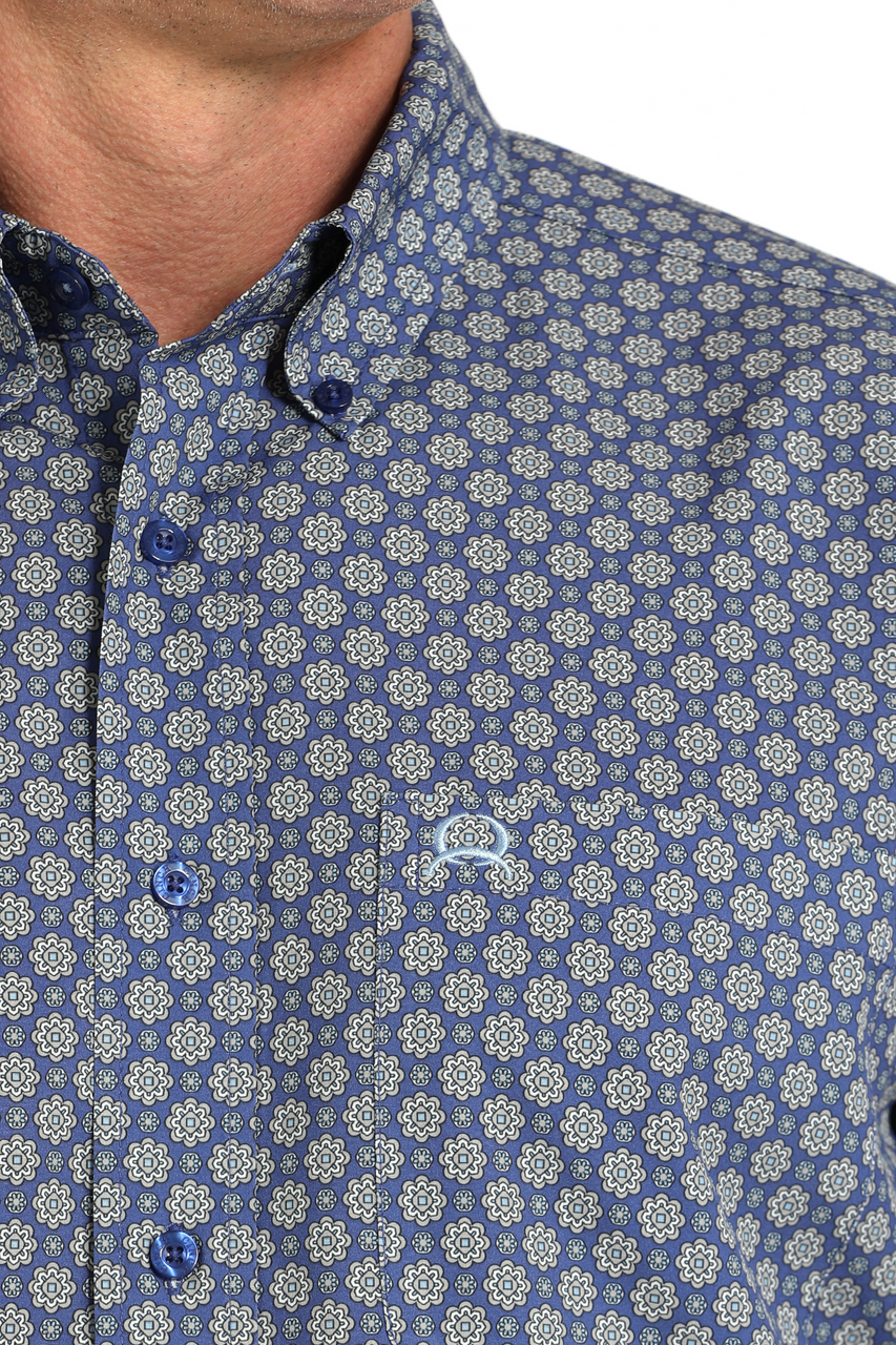 Cinch Men's S/S Arenaflex Floral Geometric Western Button Down Shirt in Royal Blue