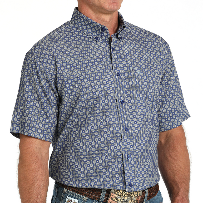 Cinch Men's S/S Arenaflex Floral Geometric Western Button Down Shirt in Royal Blue