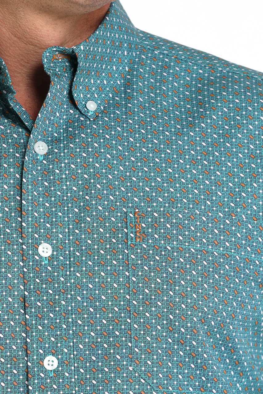 Cinch Men's L/S Modern Fit Geometric Print Western Button Down Shirt in Turquoise