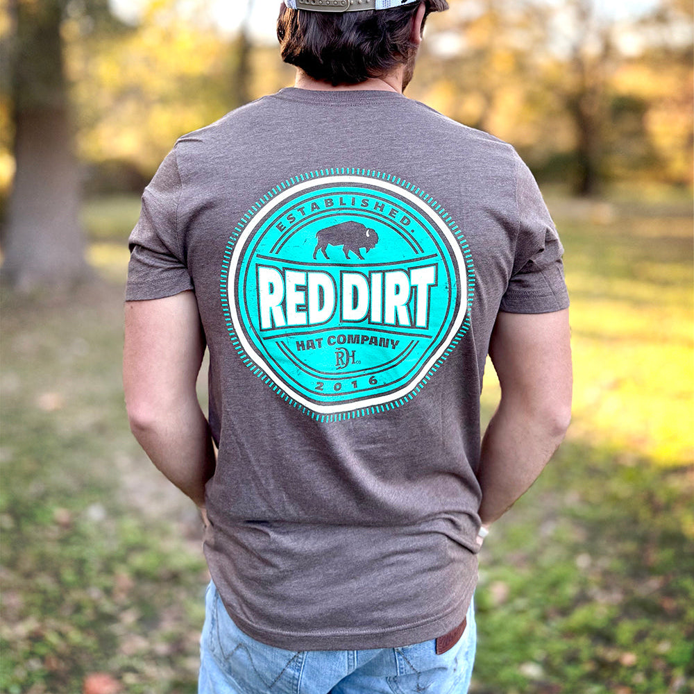 Red Dirt Hat Co. "Buffalo Chip" Graphic T-Shirt in Heather Brown