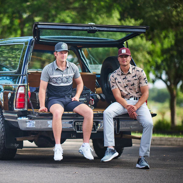 Hooey Men's "Hot Shot" Short Sleeve Habitat Howl Print Golf Polo in Taupe