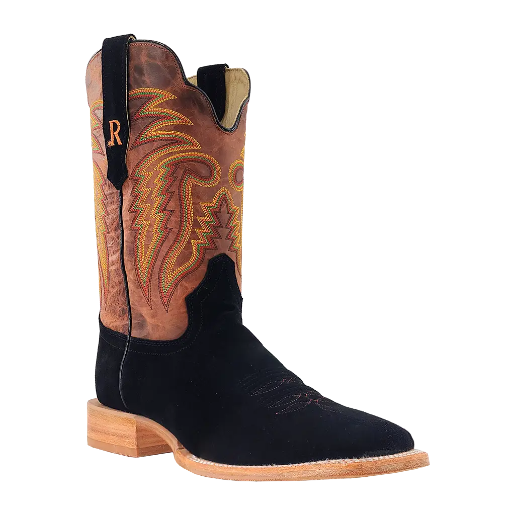 Watson Men's Roughout Wide Square Toe Western Boot in Black