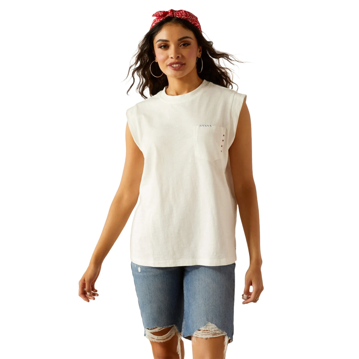 Ariat Women's Repaired Solid Sleeveless Pocket T-Shirt in Cloud Dancer