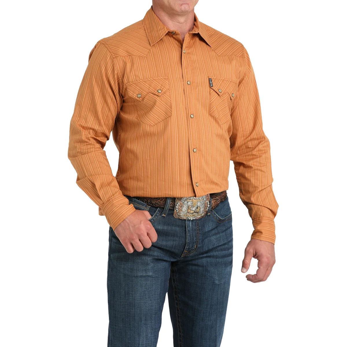 Cinch Men's L/S Modern Fit Stripe Western Snap Shirt in Brown