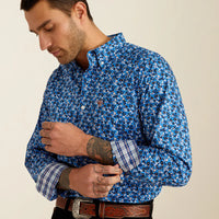 Ariat Men's L/S Wrinkle Free Brighton Fitted Floral Western Button Down Shirt in Blue