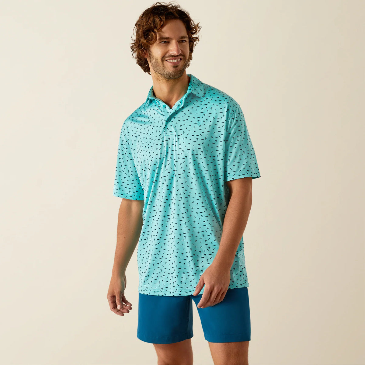 Ariat Men's Charger 2.0 Beach Printed Polo in Aqua
