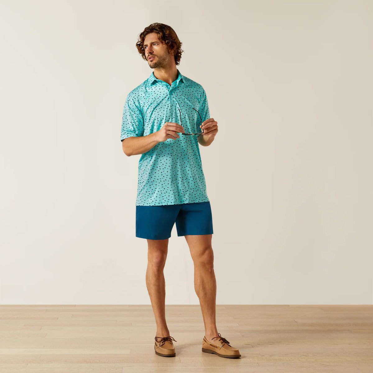 Ariat Men's Charger 2.0 Beach Printed Polo in Aqua