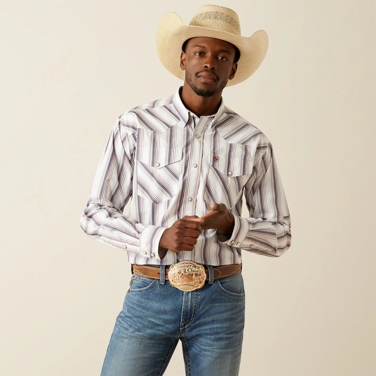Ariat Men's L/S Pro Series Warrick Classic Fit Western Snap Shirt in White