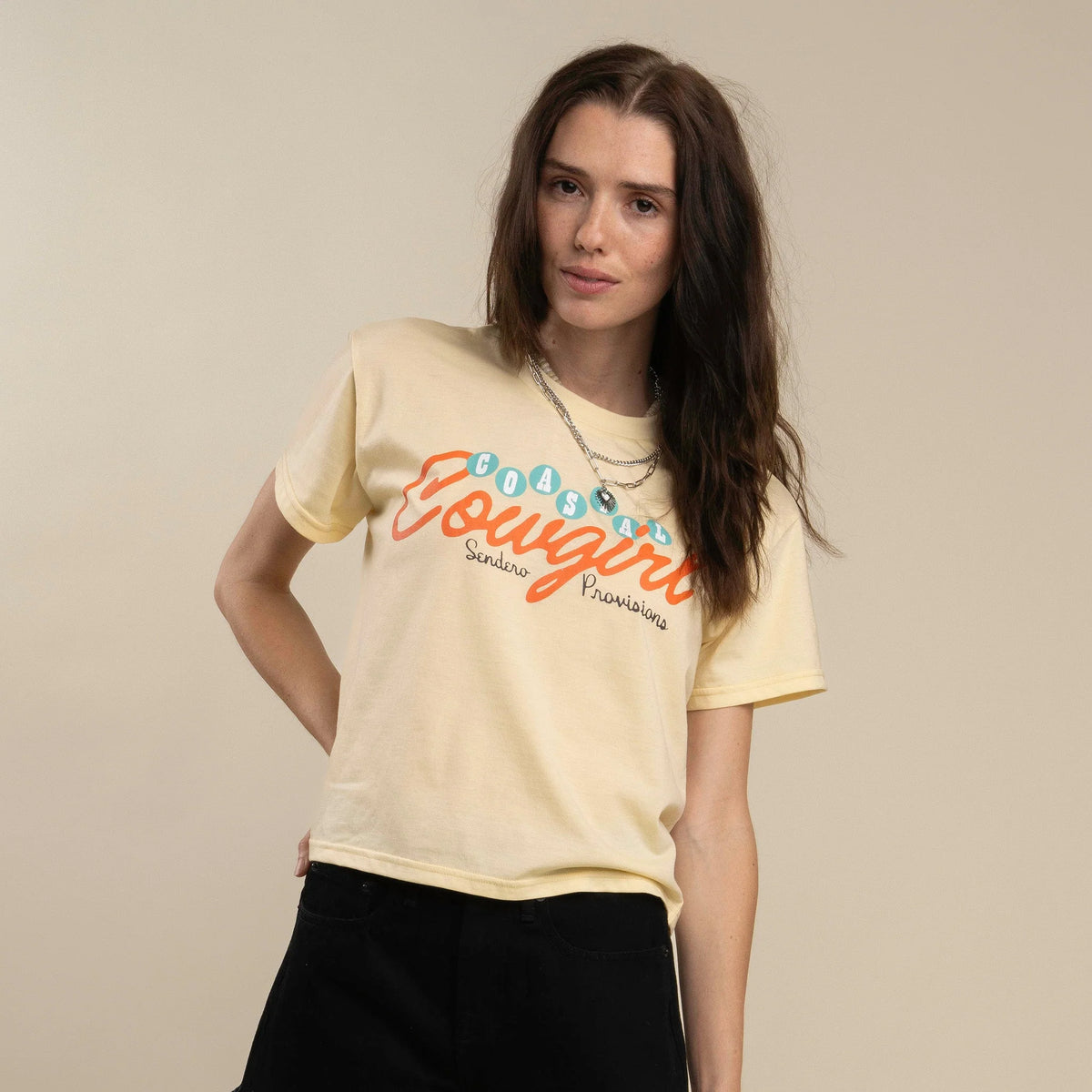 Sendero Provisions Co. Women's Coastal Cowgirl Cropped T-Shirt in Cream