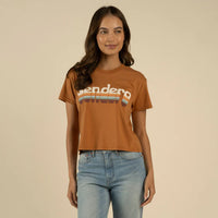 Sendero Provisions Co. Women's Retro Logo Boxy Cropped T-Shirt in Meerkat