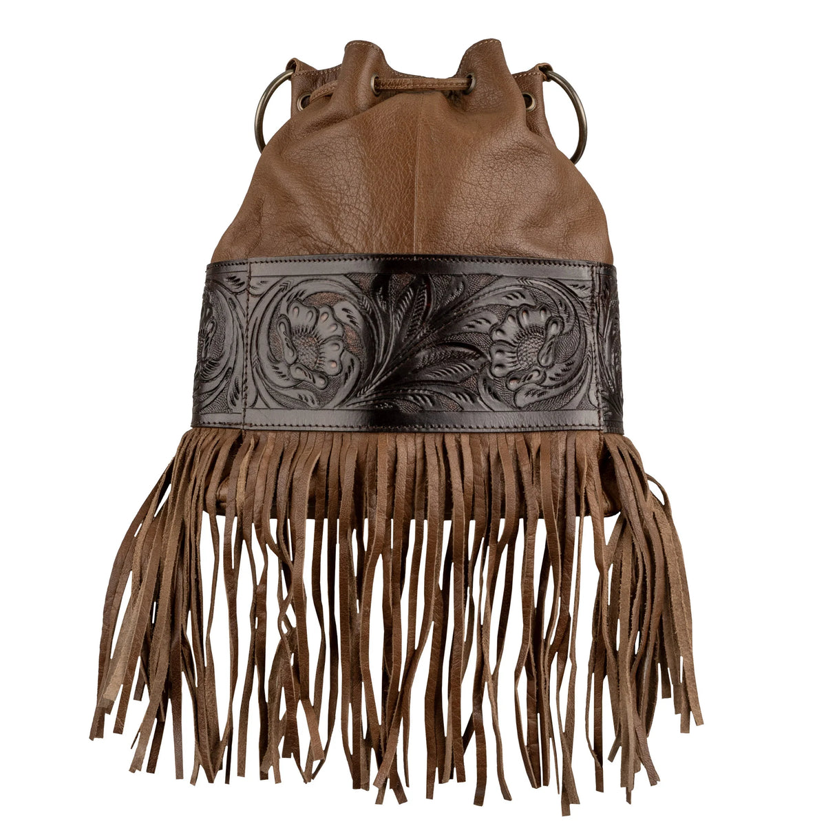 STS Ranchwear Boho Cowgirl Brown Leather Bucket Bag