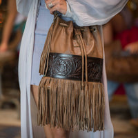 STS Ranchwear Boho Cowgirl Brown Leather Bucket Bag