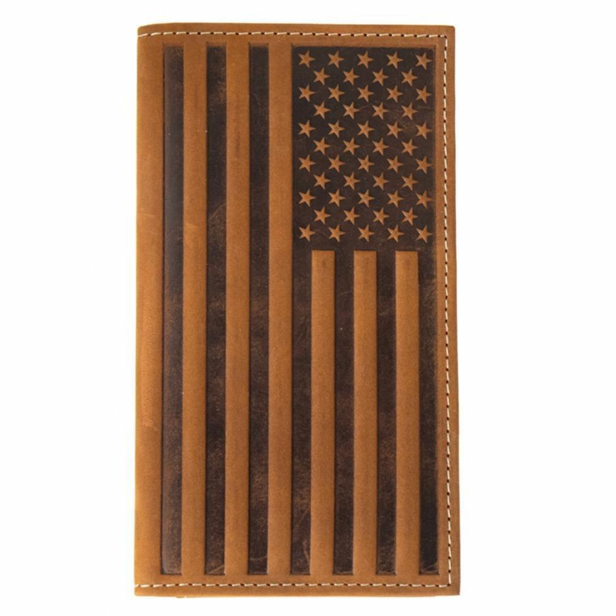 Nocona Embossed American Flag Brown Leather Rodeo Wallet
