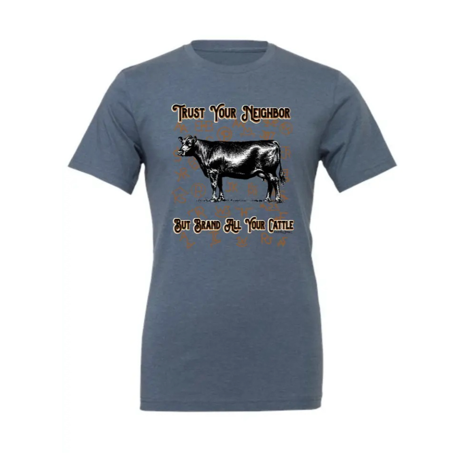 Women's Trust Your Neighbor Angus Graphic Tee in Slate Blue