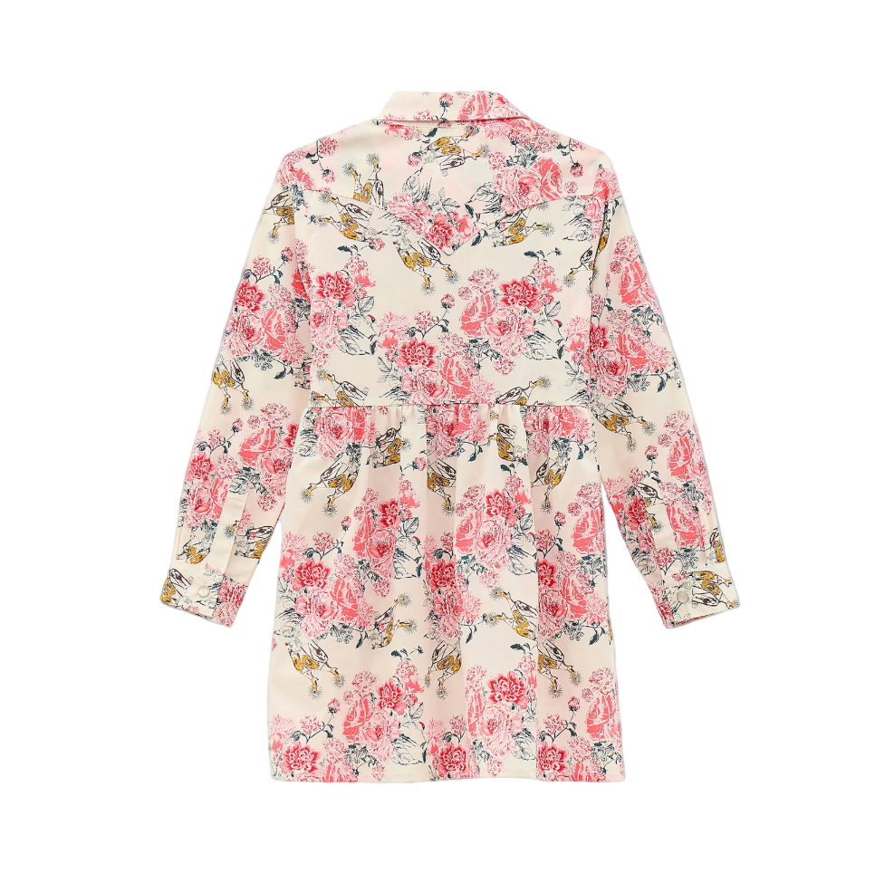 Wrangler Girl's L/S Printed Western Snap Dress in Floral White