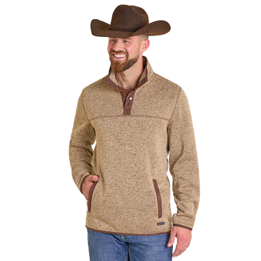 Powder River Outfitters Men's Melange Henley Pullover in Tan
