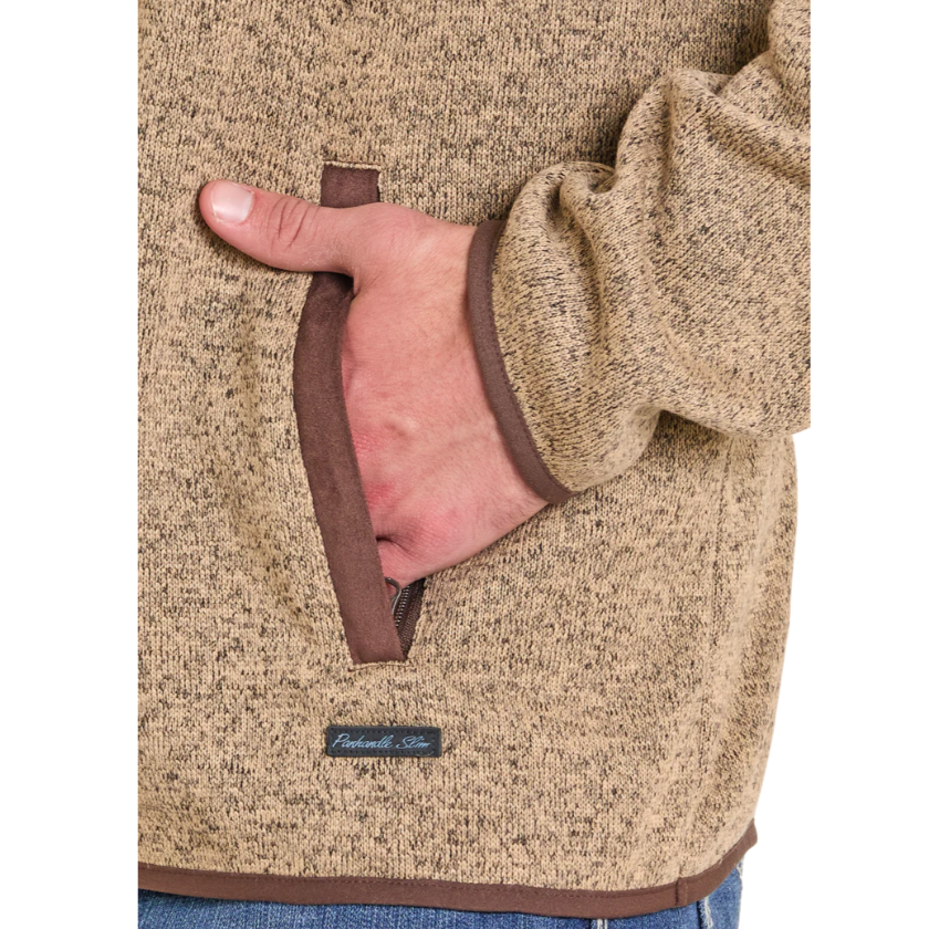 Powder River Outfitters Men's Melange Henley Pullover in Tan