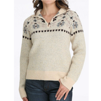 Cinch Women's Southwestern Print Quarter Button Pullover in Cream
