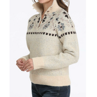 Cinch Women's Southwestern Print Quarter Button Pullover in Cream