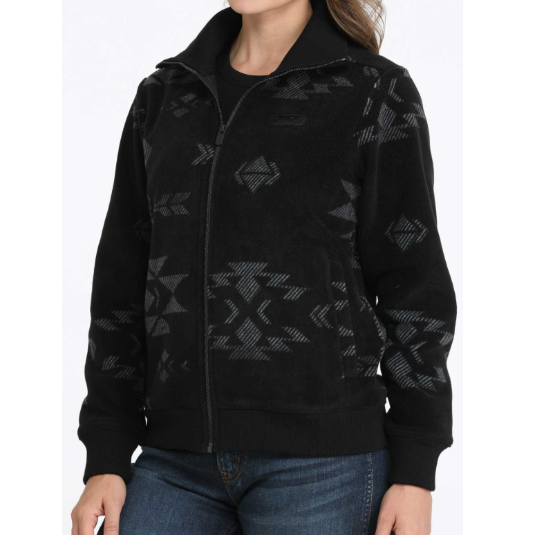 Cinch Women's Aztec Print Fleece Zip Up Jacket in Black