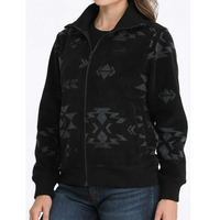 Cinch Women's Aztec Print Fleece Zip Up Jacket in Black
