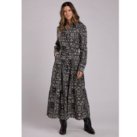 Stetson Women's L/S Bandana Patchwork Tiered Maxi Dress in Black