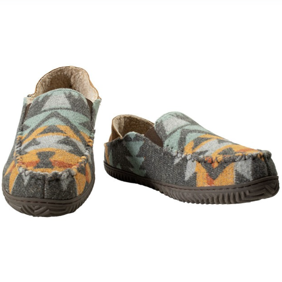 Twister Men's Charlie Moccasin Slippers in Grey Aztec
