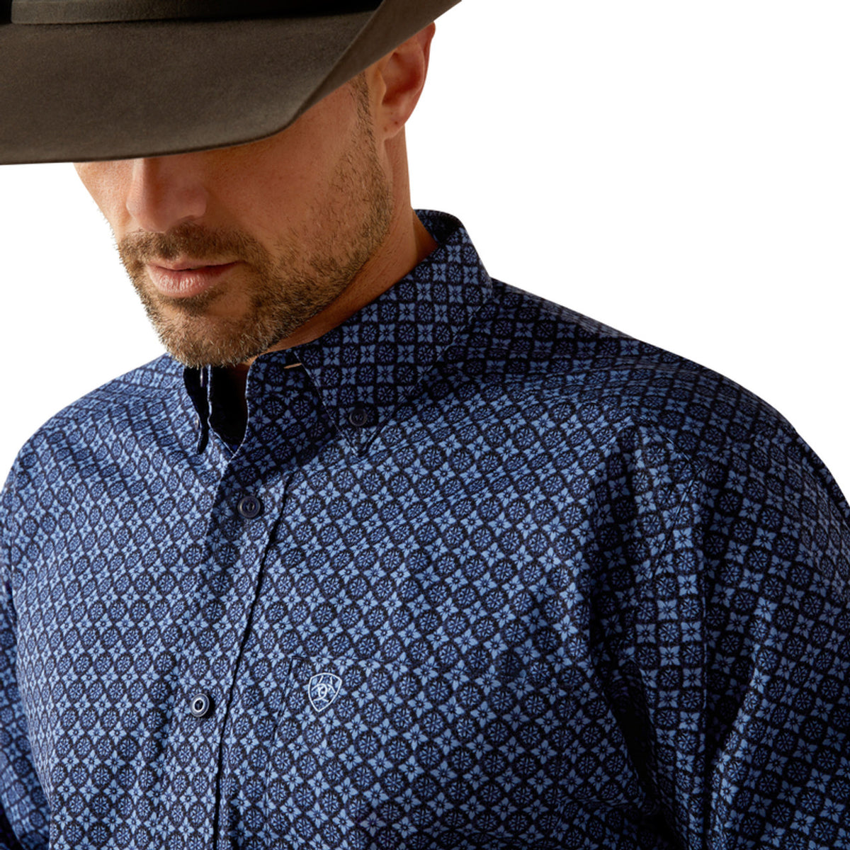 Ariat Men's L/S Talon Classic Fit Western Button Down Shirt in Dark Blue Geometric Floral (Available in Tall Sizes)