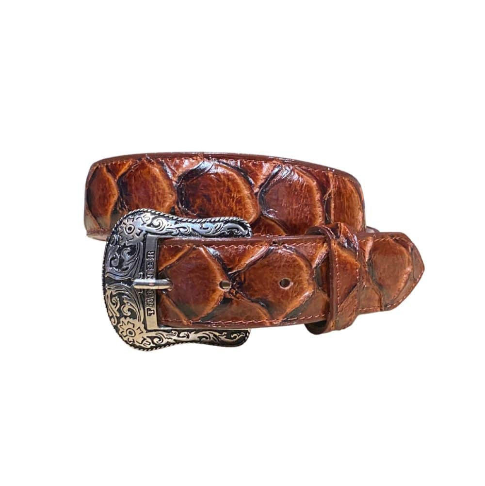 Tanner Mark Men's Monster Fish Inspired Cognac Leather Belt