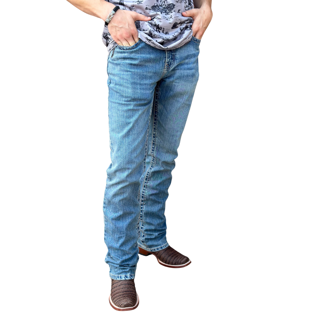 Cinch Men's Ian Slim Fit Bootcut Jean in Medium Stonewash
