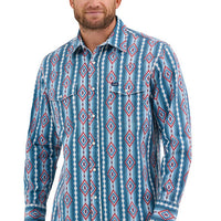 Wrangler Men's L/S Classic Fit Vintage Americana Western Snap Shirt in Blue Print