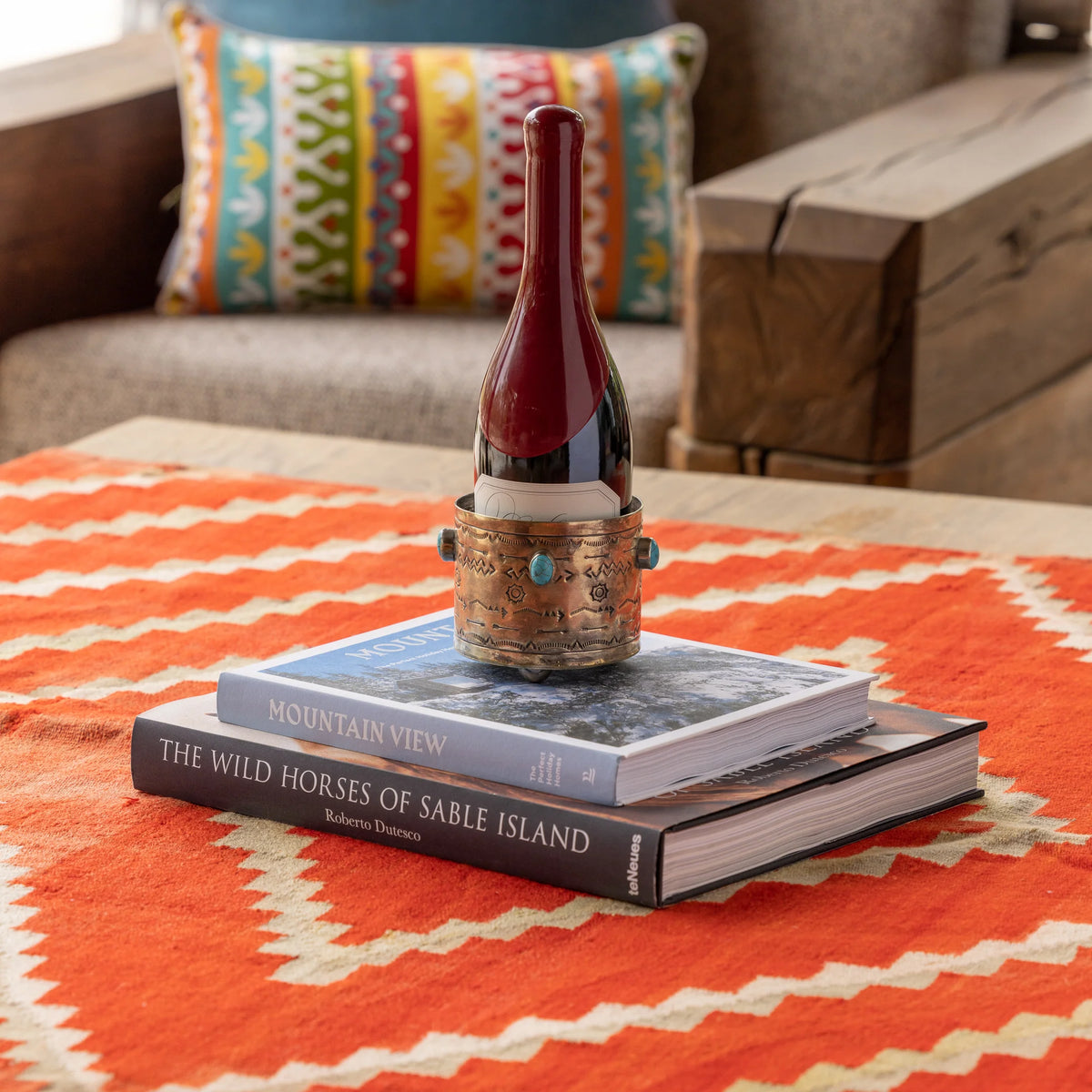 Stamped Wine Coaster with Turquoise Stones by J. Alexander Rustic Silver