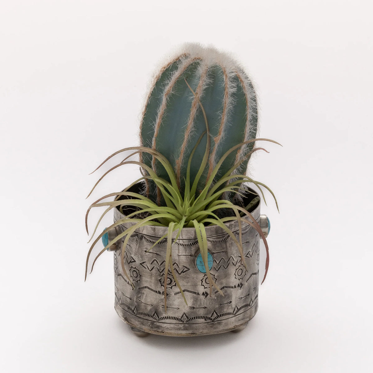 Stamped Wine Coaster with Turquoise Stones by J. Alexander Rustic Silver