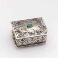 Small Stamped Box With Turquoise Stone By J. Alexander Rustic Silver