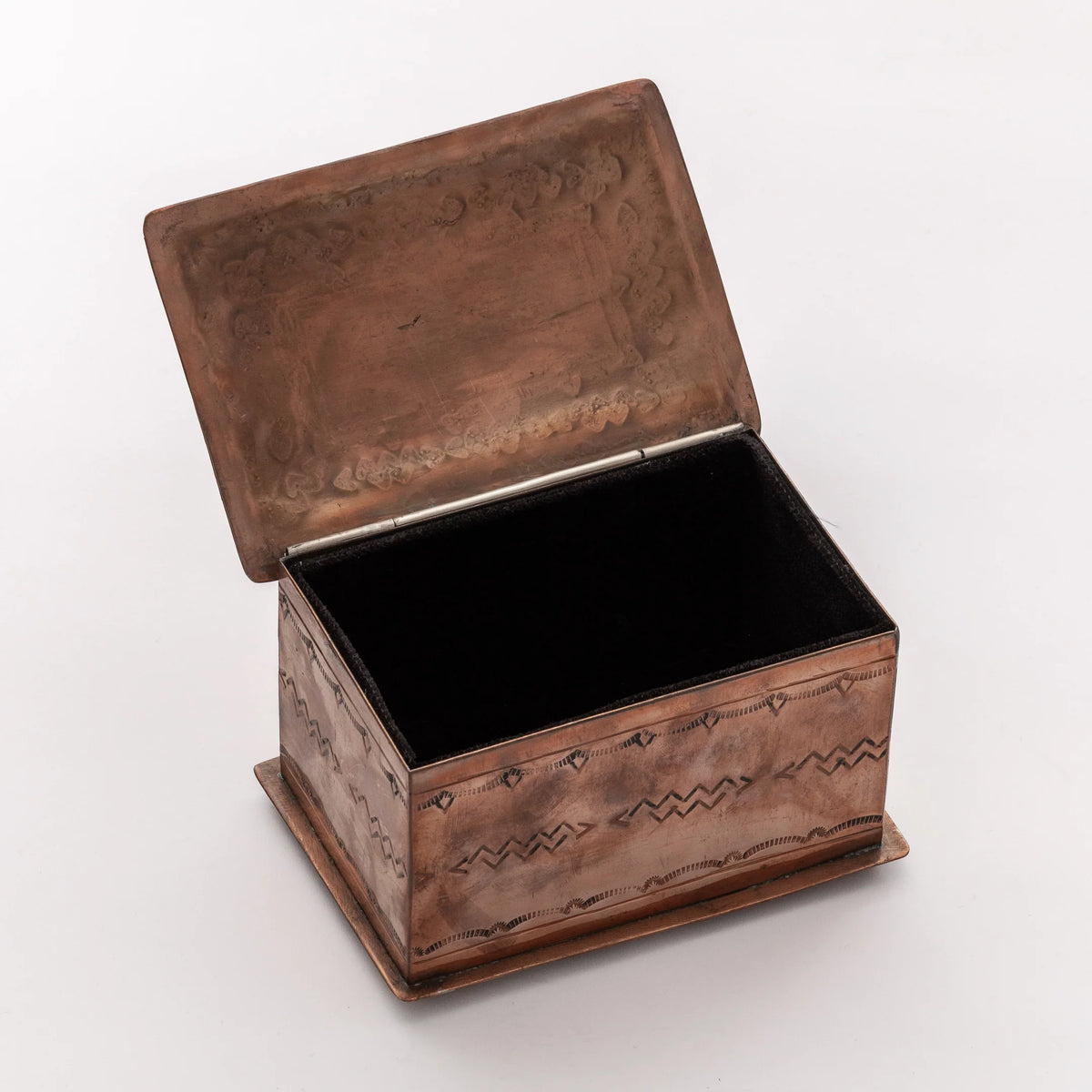 Medium Stamped Copper Box With Turquoise Stone by J. Alexander Rustic Silver